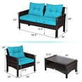 thumbnail image 3 of Costway 8PCS Patio Rattan Furniture Set Loveseat Sofa Coffee Table W/Turquoise Cushion, 3 of 9