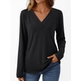 thumbnail image 2 of ShomPort Long Sleeve T-Shirts for Womens V-Neck Lightweight Solid Color Soft Blouses Breathable Comfort Daily Elastic Pullover Tees Tops, 2 of 7