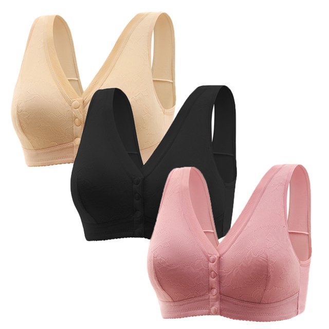 Timegard 3pc Front Closure Bras for Women Plus Size Wirefree Full Coverage Comfort Everyday Bralette