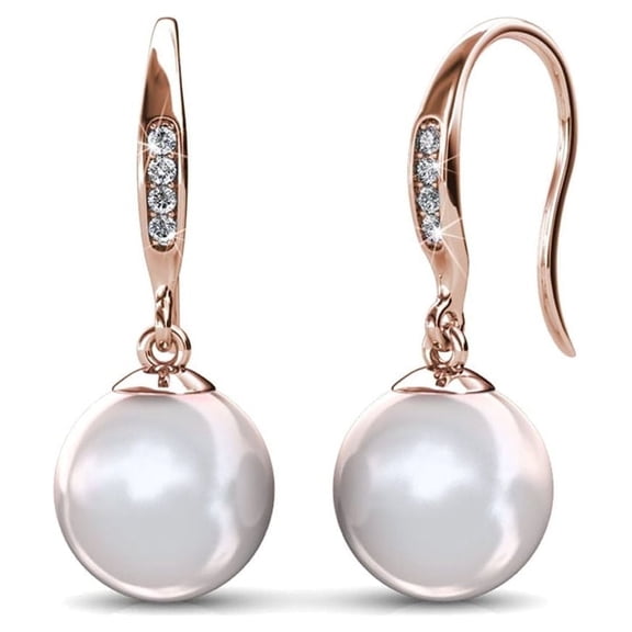 Cate & Chloe Betty 18k Rose Gold Plated Pearl Drop Earrings with Swarovski Crystals, Gift for Women