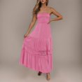 thumbnail image 2 of Cathalem 2024 Robe d'Été Bohème Décontractée pour Femme Sans Manches à Nœud, Robe Midi Smockée à Étages Fluide, Rose Vif m, 2 of 5