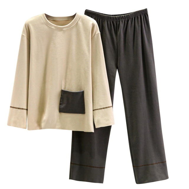 Rbaofujie Robes pour Femmes Pyjama d'Hiver Chaud avec Poches en Peluche à Manches Longues et Pantalon Ample à Col Rond Ensemble de Pyjama pour Femmes Pyjamas pour Femmes