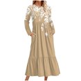 thumbnail image 1 of Erwazi Robe Midi à Manches Longues et Col Ras du Cou pour Femme, Plissée, à Étages, Coupe Trapèze Fluide, Printemps Automne, Robe Décontractée avec Poches, 1 of 4