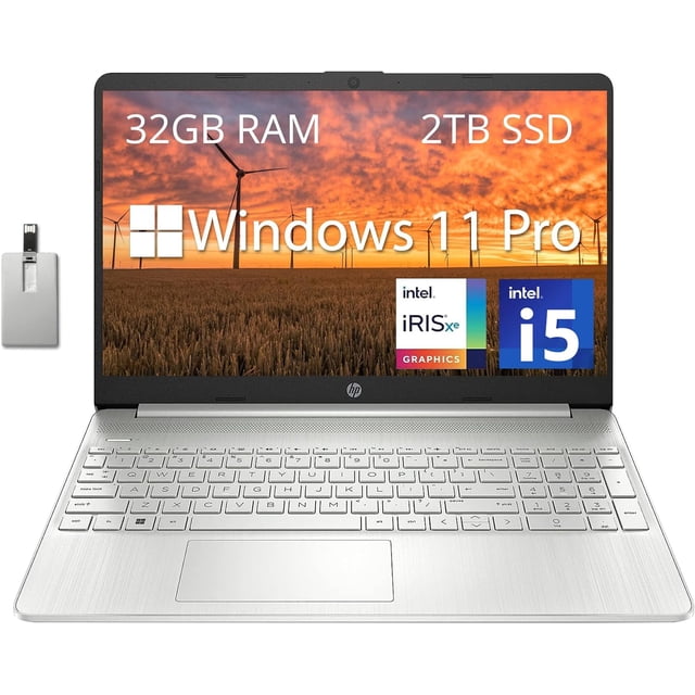 HP Portable d'Affaires 15,6 Po FHD, Intel Core i5-1135G7, 32 Go de RAM DDR4, SSD PCIe 2 To, Intel Iris Xe Graphics, Pavé Numérique, Caméra Web, Wi‐Fi 5, Bluetooth, Argent, Win 11 Pro, Carte USB Hotface 32 Go