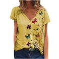 thumbnail image 1 of T-Shirt à Manches Col en V pour Femme, Imprimé Floral, Coupe Ample, Court, 1 of 6