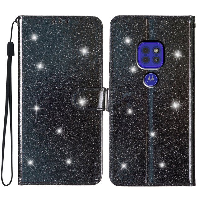 Compatible with Motorola Moto E7 Plus Sparkling Glitter Wallet Case with Card Pocket Flip Cover