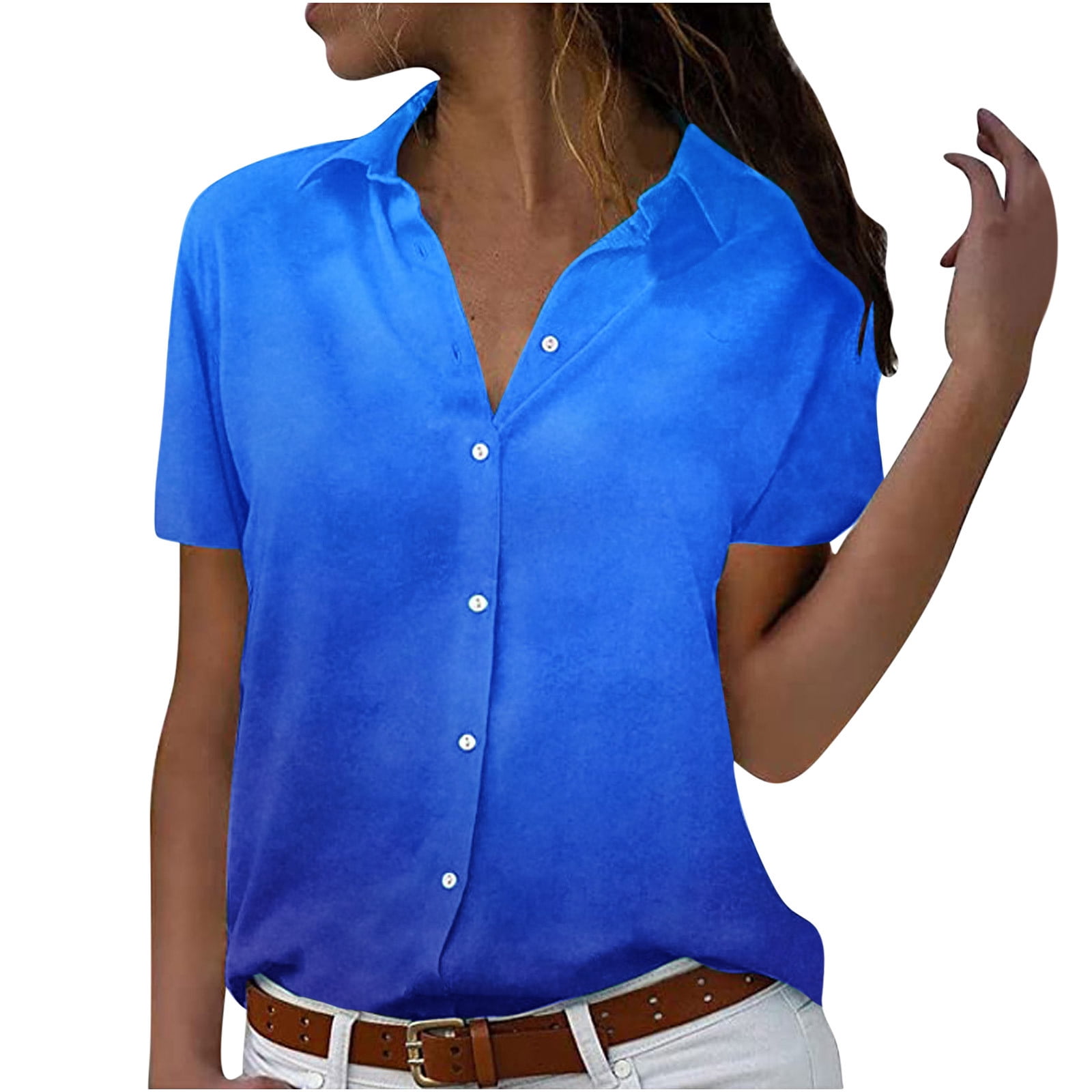 Button Down Shirts for Women Short Sleeve Collared Work Office Blouses Casual Relaxed Fit Summer Tunic Tops Plus Size