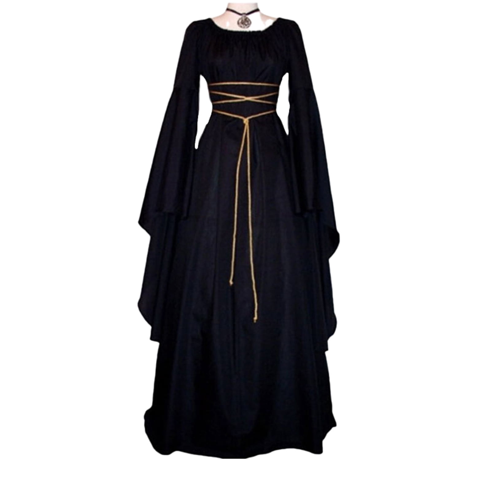 LOVZFMLL Costume Renaissance pour Femme Médiéval en Velours Taille Ajustée Longues Robes Manches Évasées Fluide Élégante Robe Maxi Halloween Cosplay
