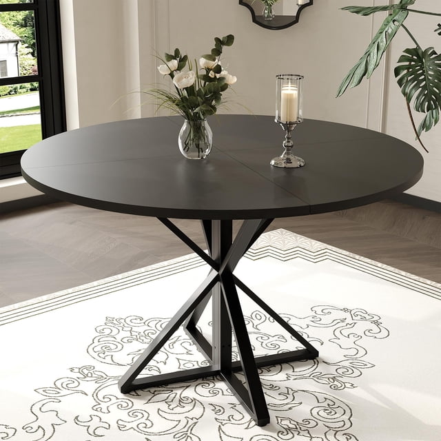 Yiwa Round Dining Table for 4, 47" Dining Table, Circle Table, Dining Room Table with Heavy Duty Metal Base, Round Kitchen Table for Kitchen Dinning Room(Only Table)