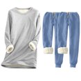 thumbnail image 1 of Pisexur Ensembles 3 Pcs pour Femmes Hiver Chaud en Molleton Couleur Unie Survêtements Ensembles 1 Chandail à Col Rond +2 Pantalons de Pyjama Décontractés Pyjamas Surdimensionnés pour Femmes Ensemble P-5TG, 1 of 2