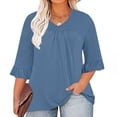 thumbnail image 2 of Timegard Plus Size Tops for Women V-Neck Ruched Ruffle 3/4 Sleeve Comfy Tee Shirts Casual Loose Tops, 2 of 5
