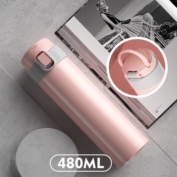 Tasse d'Eau Portable et à la Mode en Acier Inoxydable pour Hommes et Femmes avec Poignée Couvercle à Ressort Tasse d'Isolation