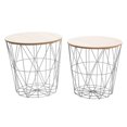 thumbnail image 1 of Set of 2 Round Nesting End Tables with Metal Storage Baskets – Grey Side Tables for Home & Living Room, 1 of 8