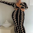 thumbnail image 2 of Robe de Soirée Longue en Tricot Uni à Manches Longues pour Femmes, 2 of 9