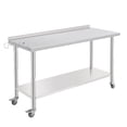 thumbnail image 1 of NSF Stainless Steel Work Table with Casters - 60x24x35 Inch - Adjustable Undershelf, Backsplash, Removable Waste Rack, Straight Edge, For Restaurant, Kitchen & Home, 1 of 6