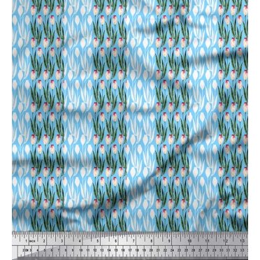 Soimoi Blue Velvet Fabric Triumph Tulips Floral Print Print Fabric By the Yard 60 Inch Wide