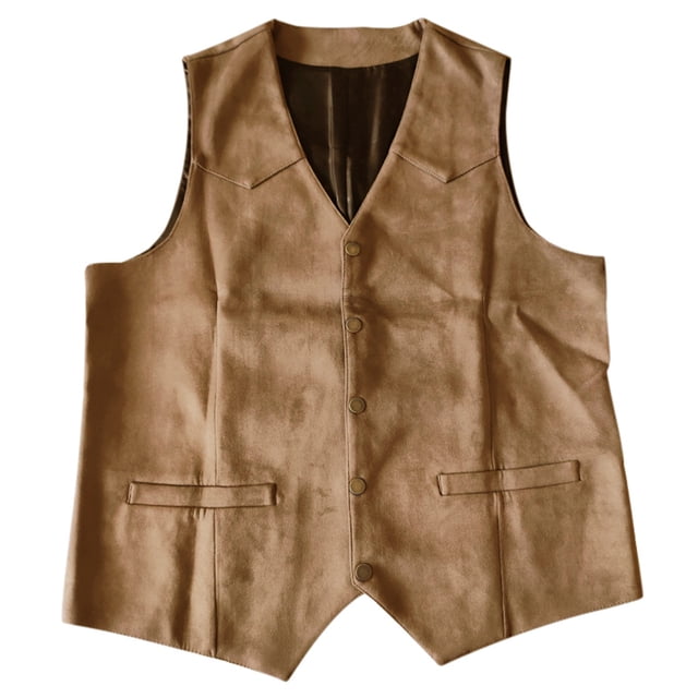 Mens Gentlemens Plays Suede Retro V Neck Solid Color Pocket Button Leather Vest Vest