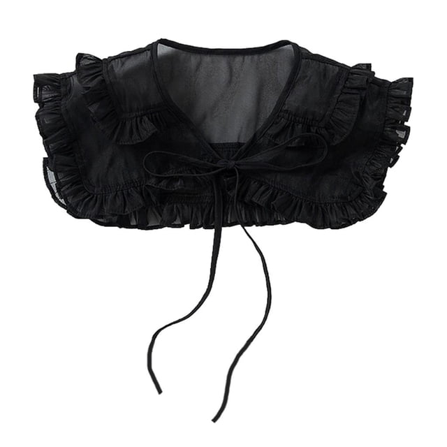 Fashion Chiffon False Collar Shawl Ruffle Dress Decor Accessories Black