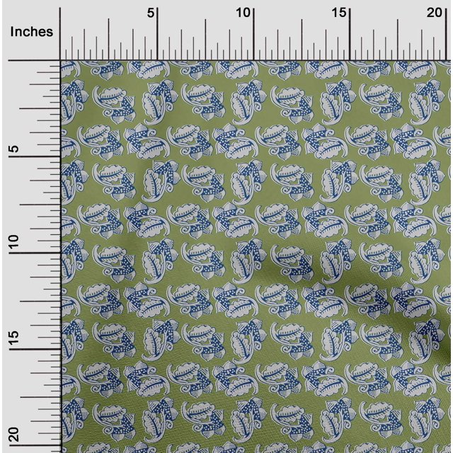 oneOone Polyester Lycra Fabric Leaves & Floral Block Printed Craft Fabric BTY 56 Inch Wide