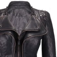 thumbnail image 3 of Qertyioot Womens Leather Jacket Long Sleeved Short Lapel, 3 of 3