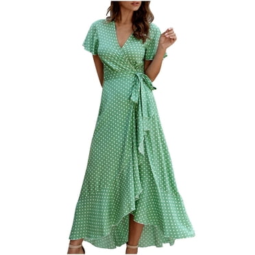 LOVZFMLL Robe d'Été Aguichant à Col en V pour Femmes Manches Courtes Plage Décontractée Verte G