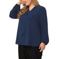 thumbnail image 4 of GRACE & GRANDEUR Women's Plus Size Fashion Work Long Sleeves Ribbon Front Chiffon Blouse 1X Dark Blue, 4 of 6