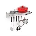 thumbnail image 1 of Stainless Steel Shelf Pot Rack - Metal Kitchen Organization Storage Rack for Hanging Pots Pans Cookware, Wall Mounted Shelf with 10 Hooks in Restaurant Home - 12" W x 24" L, 1 of 9