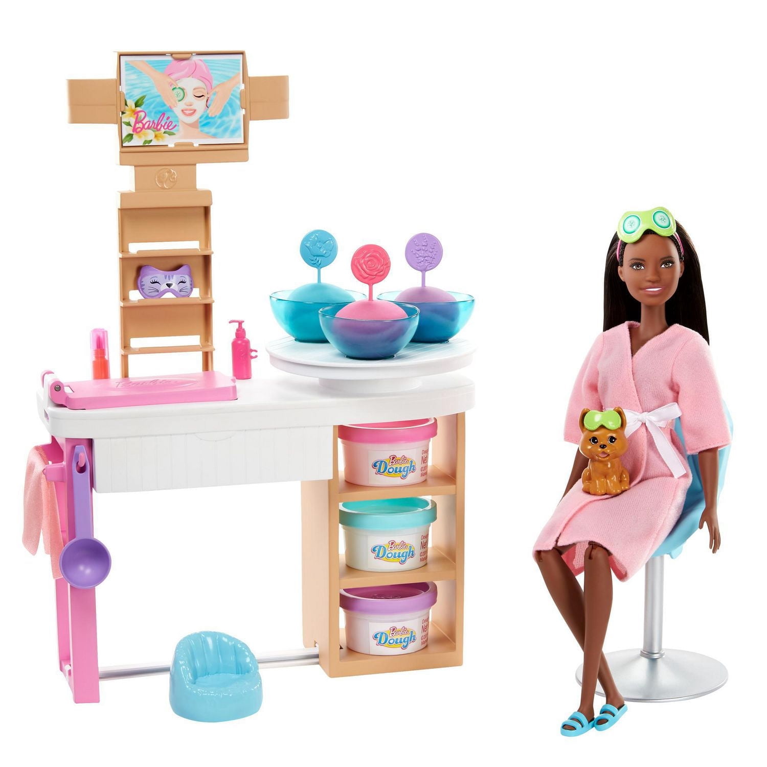 Barbie Face Mask Spa Day Playset, African American, Brunette