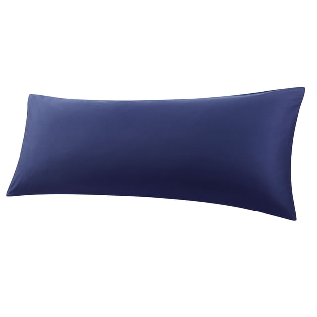 PiccoCasa 100% Cotton Body Pillowcase in navy blue, measuring 20x54 inches. This soft and durable pillowcase features an envelope closure to keep the pillow securely in place. Made from breathable cotton, it is lightweight and suitable for all seasons. Ideal for protecting and decorating body pillows, it is machine washable and becomes softer with each wash.