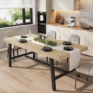 Industrial Table pour 6-8 personnes, 70.87" Table de cuisine longue avec cadre en métal robuste, comptoir rectangulaire pour le dîner, cuisine, salle à manger (bois, 71" Non extensible)