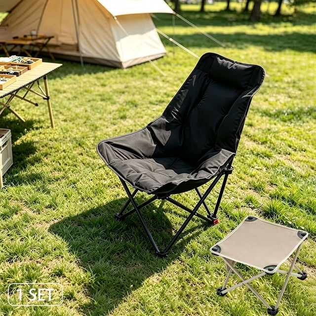 Padded Folding Camping Chair, Portable Foldable Oversized Lounge Chair ...