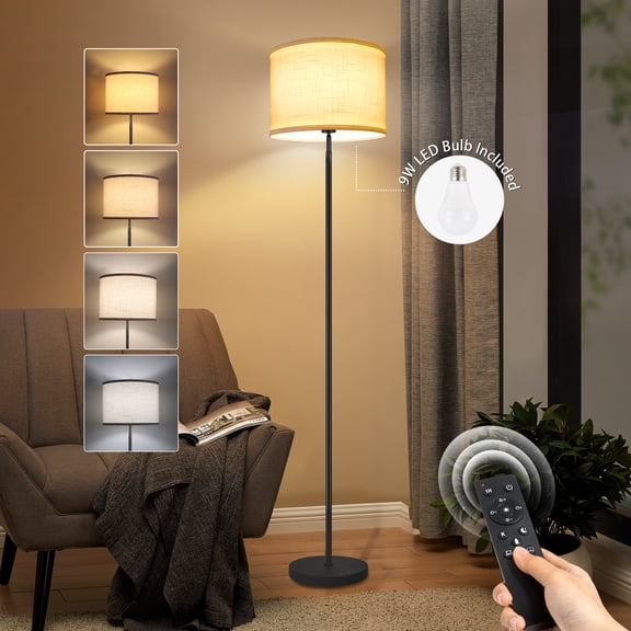 OUTON Lampadaires pour Salon avec Télécommande, Lampes sur Pied à 4 Températures de Couleur avec Abat-Jour en Lin pour Chambre, Bureau