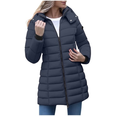 Mceream Womens Packable Puffer Jacket Winter Coat with Hood Warm Lightweight Thickened Down Jacket Plus Size Outwear Chaqueta Elegante Para Mujer Navy M