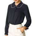 thumbnail image 1 of INSPIRE CHIC Women's Sweet Ruffle Peter Pan Collar Button Up Work Shirts, 1 of 7