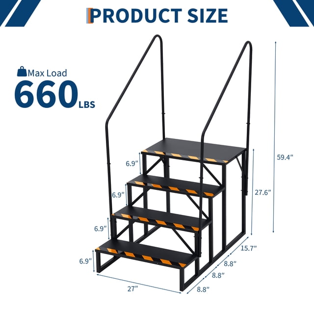 BeesClover RV Steps with Handrail,Heavy Duty Stable Universal Stair,Mobile Home Stairs Outdoor RV Step Ladder for Travel Trailer Pool Hot Tub Trampoline
