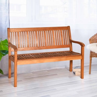 Gymax 50'' Wooden Bench Loveseat Patio Garden Outdoor w/ Armrest & Backrest