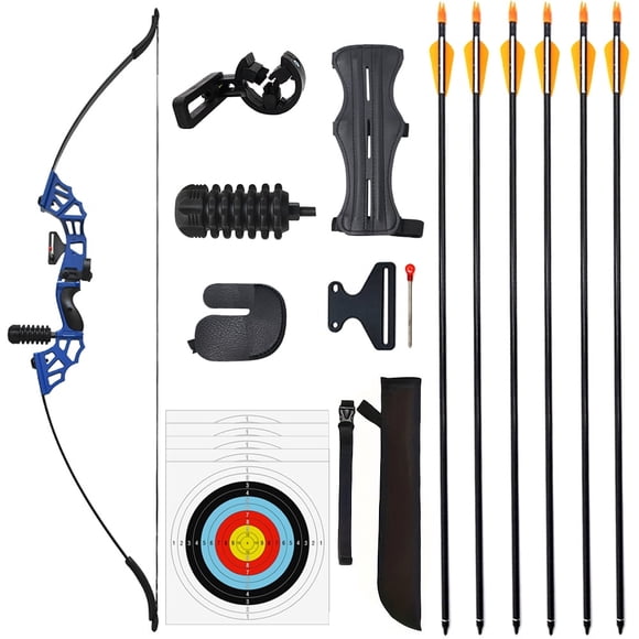 Piaoyu Tir à l'Arc 50 Pouces Ensemble d'Arc et Flèches à Retirer pour Adultes 40 Lb Élévateur en Métal Main Droite Arc Recourbé Trousse pour Débutant à Intermédiaire Cible de Chasse