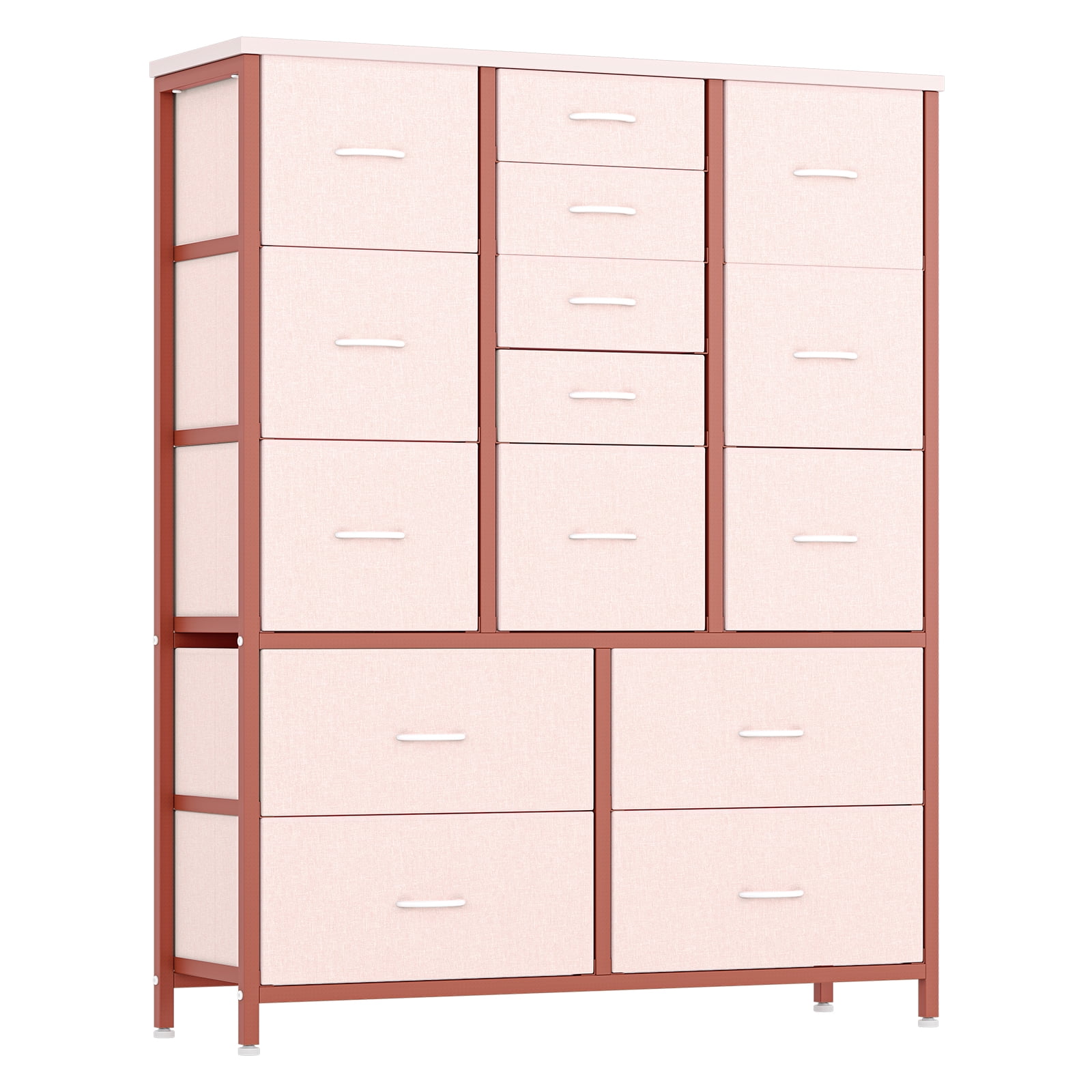 Towallmark 15 Drawer Dresser Chest of Drawers for Bedroom Living Room, Fabric Storage Organizer With Wood Top, Hallway, Closet, Nursery, Pink