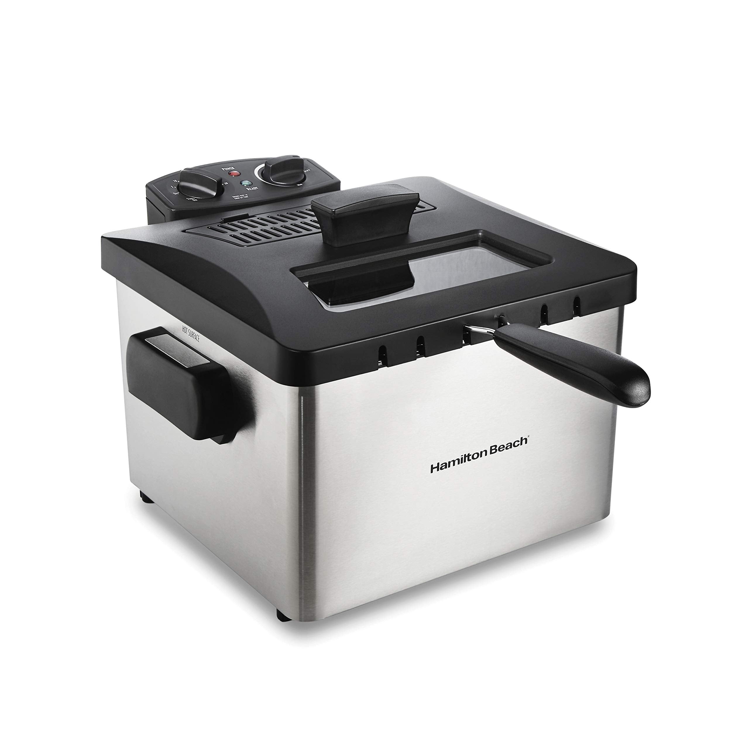 Hamilton Beach Electric Deep Fryer with Basket and Lid, 4.5 Liters / 19 Cups Oil Capacity, Temperature Control, View Window, Professional Style, 1800