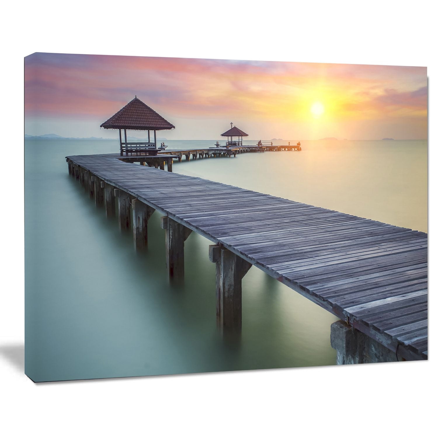 Tableau sur toile imprimée Design Art Photographie bord de mer Pont en bois la et coucher soleil
