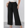 thumbnail image 4 of Showmall Women's Plus Size High Waisted Wide Leg Lounge Pants with Pockets, Black, 1X, 4 of 9