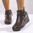 thumbnail image 3 of Bottes Compensées pour Femmes Dames Mode Boucle Cuir Bout Rond Bottines à Talons Bottines Courtes Bottes Habillées avec Fermeture Éclair Latérale, 3 of 7