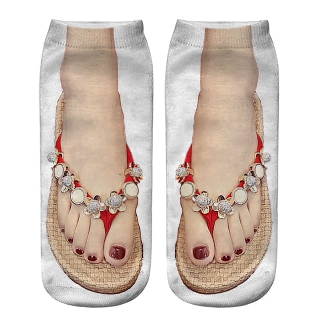 WEAIXIMIUNG White Ankle Socks for Men 3D Pattern Sandals Print Socks Running Socks Women Personality Low Ankle