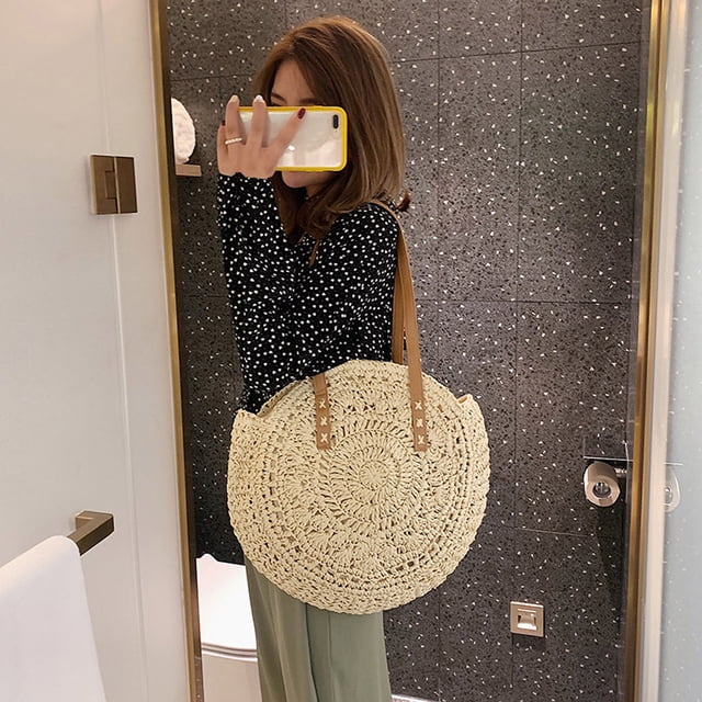LSLJS Sac à Bandoulière Rétro Tissé pour Femme Sac à Main Floral Sac Tissé Sac de Plage