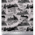 thumbnail image 1 of Soimoi Gray Poly Georgette Fabric Mountains & Text Print Fabric by the Yard 52 Inch Wide, 1 of 5