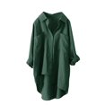 thumbnail image 1 of Chemises Boutonnées pour Femmes Manches Longues Retroussées Ourlet Haut-Bas Blouse Longue Décontractée Hauts, 1 of 3