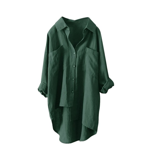 Chemises Boutonnées pour Femmes Manches Longues Retroussées Ourlet Haut-Bas Blouse Longue Décontractée Hauts