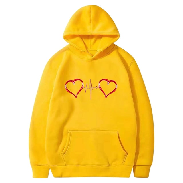 Birdeem Mode Saint-Valentin Couple Imprimé à Capuche Mode Polaire Poche Chandail Manteau