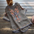 thumbnail image 2 of Blouses pour Femmes, T-Shirt Mode Décontracté Ample de Printemps Été pour Femmes, Couleur, Manches Courtes, Col Rond, Hauts Brodés, Blouse en Coton et Lin, 2 of 5
