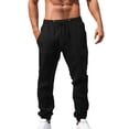 thumbnail image 1 of Men's Loose Plus Cotton Linen Summer Breathable Casual Cropped Pants Solid Drawstring Sweatpants Joggers, 1 of 5